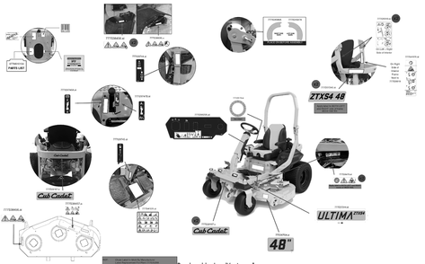 Label Map Diagram and Parts List for ZTXS4-48KH (47RSCAB6010)(2023) Cub Cadet Lawn Tractor